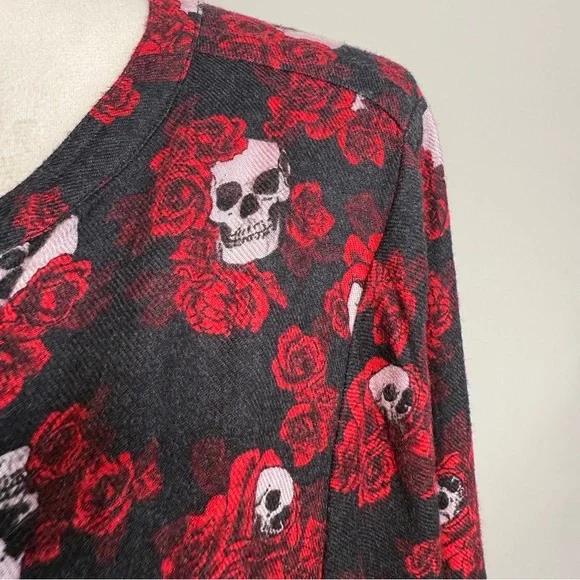 Torrid Skulls And Roses Waist Tie Roll Tab Sleeve Midi Dress Size 1X - Picture 10 of 14